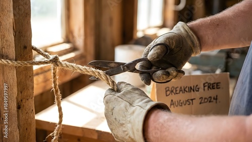 Hands Cutting Rope with Pliers in Workshop.