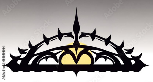 Vector illustration of ancient Greek and Thai temples featuring a black silhouette design with a vampire bat and holiday tree icons