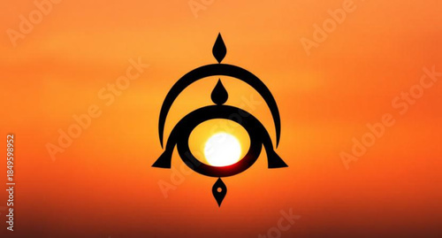 Abstract vector illustration of a burning candle with orange and yellow light stars on a black background design featuring a circular eye symbol and art icon