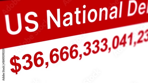 US national debt counter increasing from thirty four trillion to forty two trillion dollars showing rising government spending deficit fiscal pressure economic risk public finance growth and financial