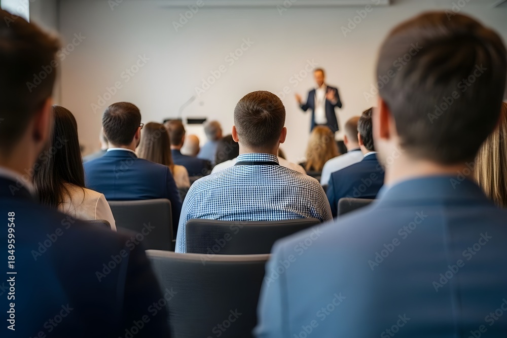 Fototapeta premium Rückansicht eines Publikums bei einem Seminar, Zuhörer in einem Konferenzsaal