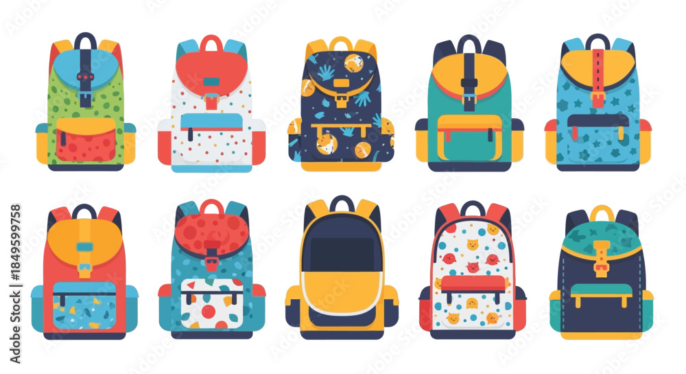 Fototapeta premium Collection of Colorful Backpacks for School and Travel.