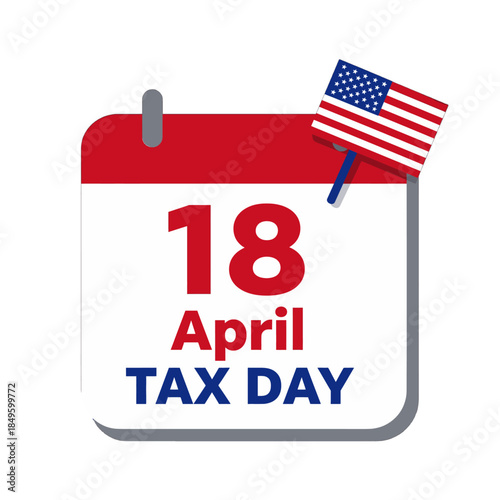 April 18 Tax Day Calendar Icon with American Flag