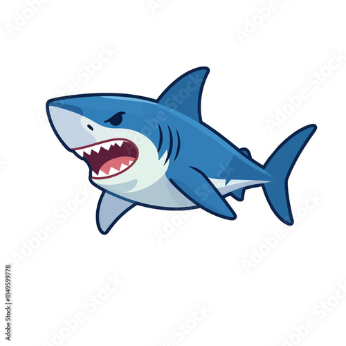 Angry Blue Shark Cartoon Illustration