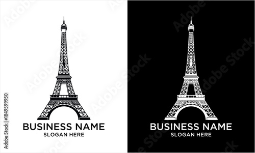 Eiffel Tower silhouette logo design in black and white.