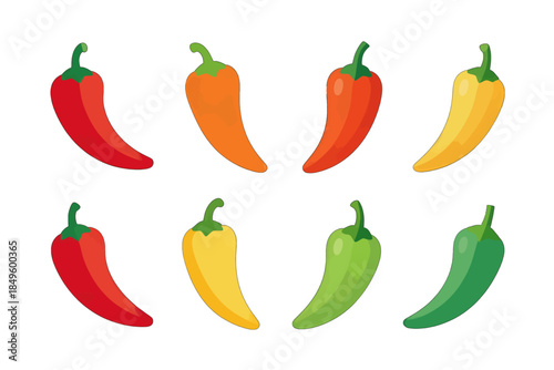 Colorful Chili Pepper Icons Vector Illustration