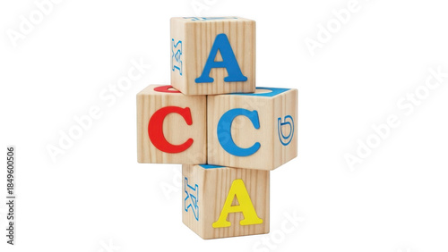 Wooden alphabet blocks stacked - isolated on transparent background