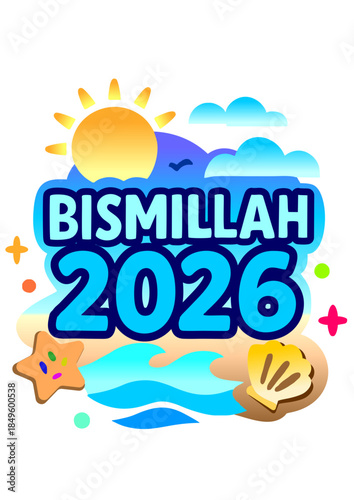New year motivation, Islamic motivation, Simple icon symbolizing the year 2026 with a religious theme for branding or digital content.