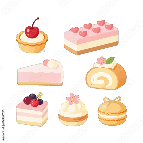 Cute Pastel Desserts Illustration Set