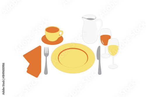 Flat Design Dining Table Setting Illustration