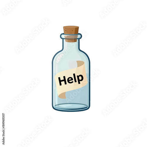 Help Message in Glass Bottle Vector Illustration