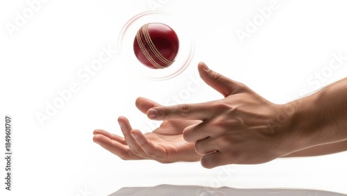 Hand tossing cricket ball in air for bowling action | cricket, ball, hand, sport, red, hand, bat, game, player, adult, fingers, holding |