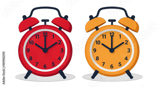 Vector Illustration of Red and Orange Alarm Clocks