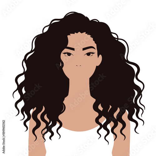 Woman with Long Curly Hair Flat Illustration