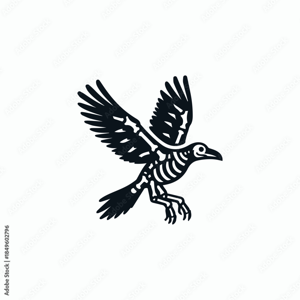 Obraz premium Flying Skeleton Raven Logo