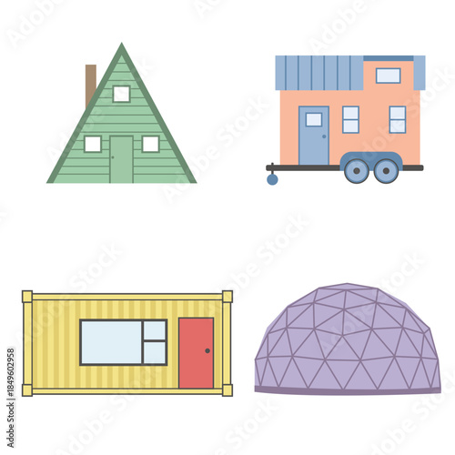 Colorful modern alternative eco friendly homes and shelters