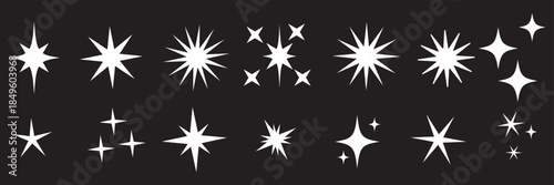 Sparkle star icon set. Sparkle, stars or shine icon set vector collection of different stars in black color. Shine icon. AI generated star icons collection. Artificial Intelligence sparkle symbol.