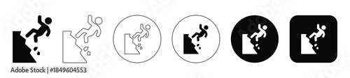 Person slip and falling off the cliff icon. Danger cliff edge warning sign. Vector illustration EPS 10