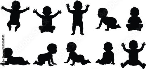 Baby Silhouettes Collection Various Poses Crawling Sitting Standing Playing infant child