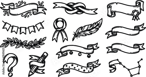 Collection of decorative banners and ribbons