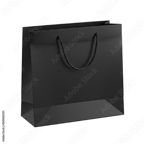 Elegant Black Gift Bag with Gold Trim and Handle on Transparent Background Smooth ABS Plastic Detailed Subtle Roughness Packaging Product Showcase