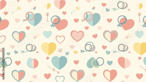 Valentine's Day Pattern with Heart Shapes and Love Symbols in Pastel Colors