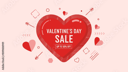 Valentine's Day Sale Promotion with Heart Symbol and Up to 50 Percent Discount
