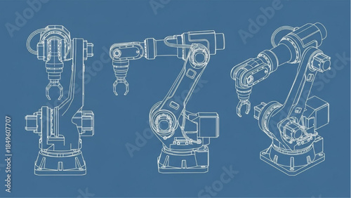 Industrial Robotic Arm Blueprint Set for Automation and Manufacturing Engineering