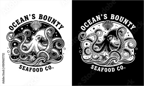 Oceans Bounty Seafood Co. Octopus Logo Design.