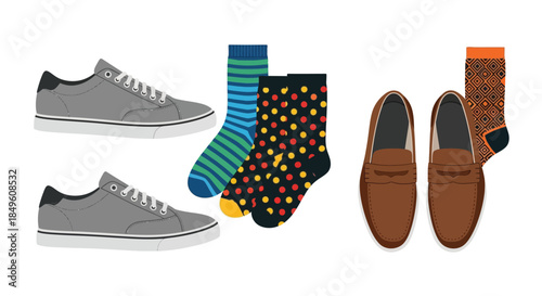 Collection of stylish mens footwear and socks.