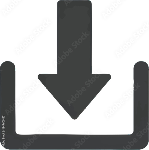 Free Download Dark Grey Download Icon with Downward Arrow and Open Box Symbol for Digital Data Transfer, File Save, and Web Interface Element - GFXLoad