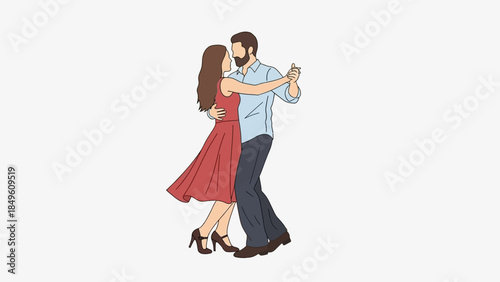 Romantic couple dancing together in elegant attire showing affection and connection