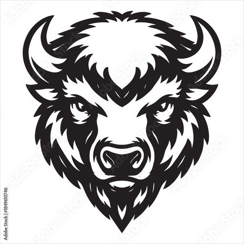 American Bison Head Mascot Emblem – Black and White Vector Buffalo Illustration