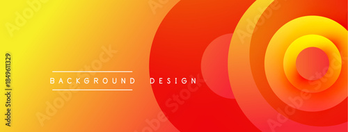 Abstract gradient background. Yellow transitions to red, circular shapes create dynamic visual effect. Text reads background design.