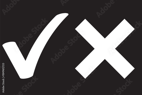 Checkmark x mark icon. Green checkmark and red x sign. Correct error vector symbol isolated on white background. Vote checkmark in circle and square box.
