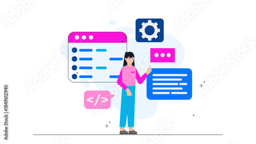 Software Engineer Debugging a Complex System. Business Flat Vector Illustration