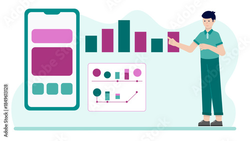 Investors Analyzing Market Trends on Tablets. Business Flat Vector Illustration