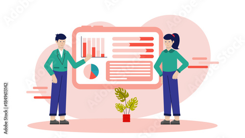 Investors Analyzing Market Trends on Tablets. Business Flat Vector Illustration