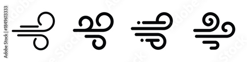 Black stylized wind a white representing different wind strengths weather symbol