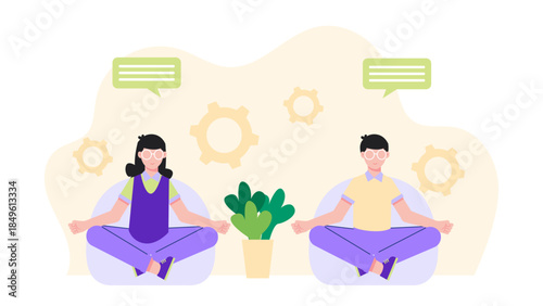 Office Workers Participating in a Mindfulness Session. Business Flat Vector Illustration