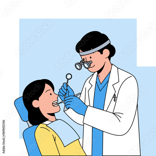 Dentist examining woman's teeth during a dental check-up