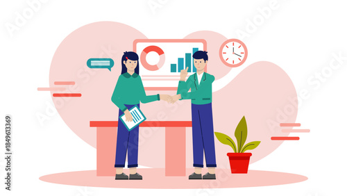 Sales Representative Closing a Deal with a Handshake. Business Flat Vector Illustration