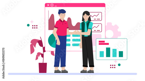 Sales Team Hosting Online Product Demo for Leads. Business Flat Vector Illustration