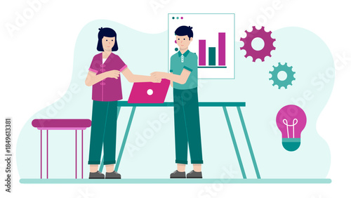 Sales Team Hosting Online Product Demo for Leads. Business Flat Vector Illustration