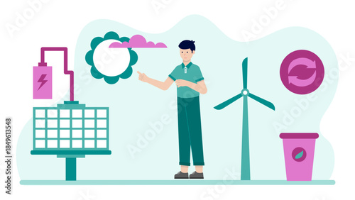 Green Energy Company Installing Solar Panels. Business Flat Vector Illustration