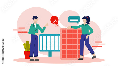 Green Energy Company Installing Solar Panels. Business Flat Vector Illustration