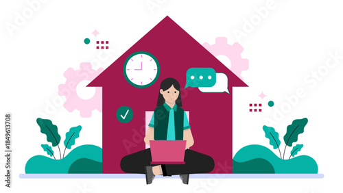 Real Estate Agent Hosting a Virtual Home Tour. Business Flat Vector Illustration