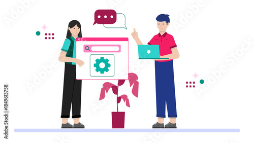 Team A-B Testing Two Website Landing Pages. Business Flat Vector Illustration