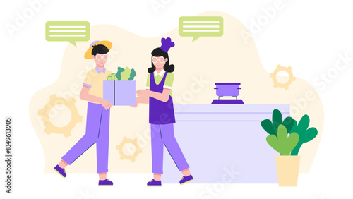 Chef Managing a Farm-to-Table Kitchen. Business Flat Vector Illustration