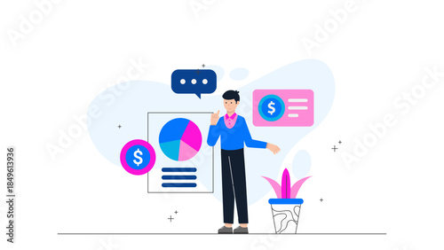 Analyst Preparing an Annual Financial Report. Business Flat Vector Illustration